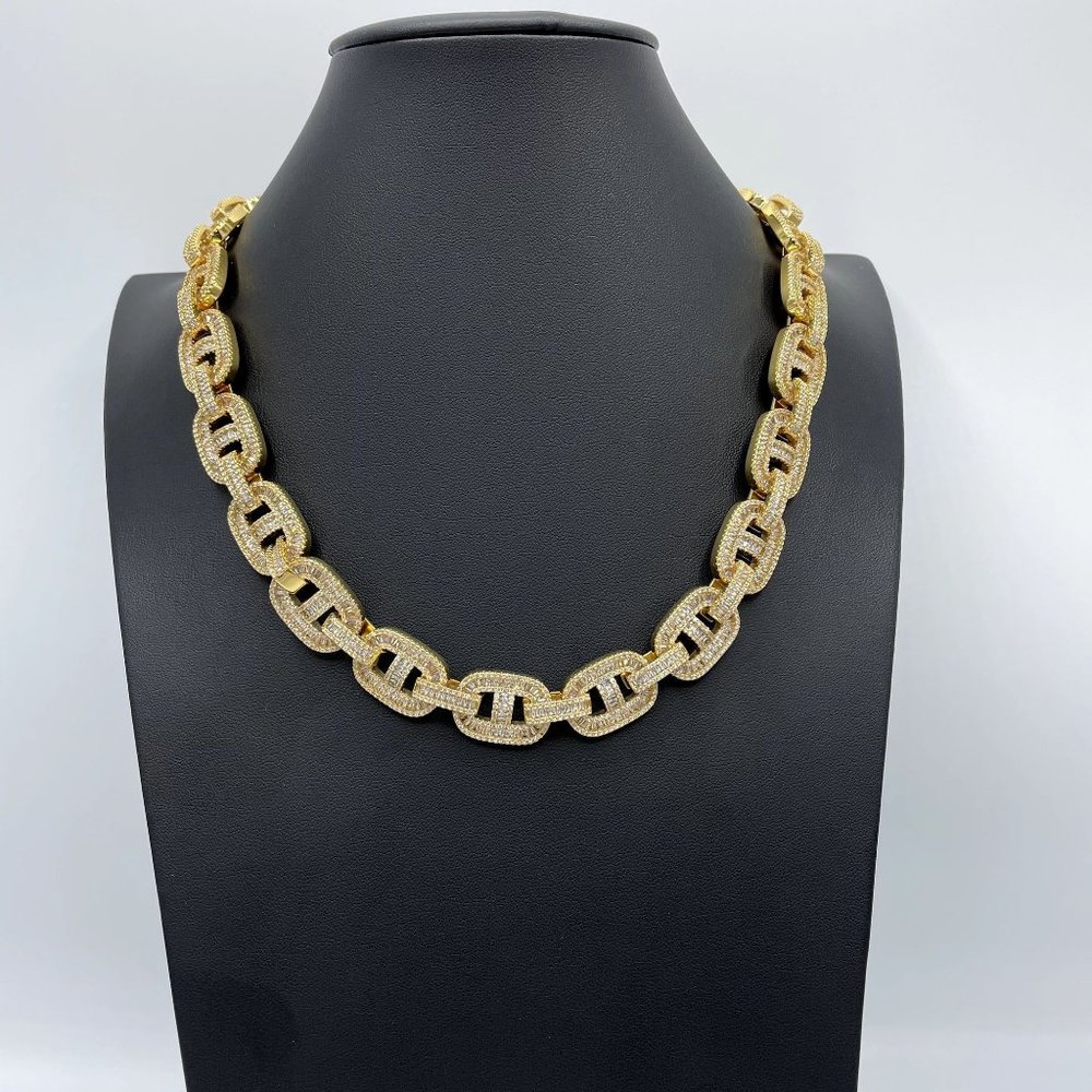 14MM Real Gold Plated Baguette Design Cuban Link